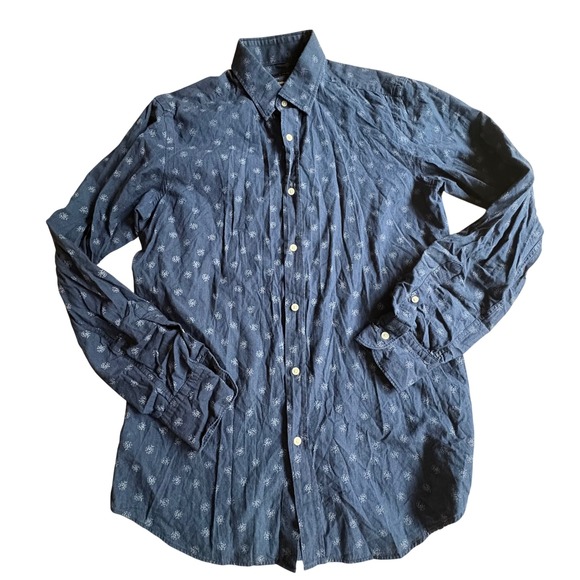 Massimo Dutti Other - $130 Massimo Dutti Mens Navy Blue Geometric Floral Print Button Down Shirt Sz S
